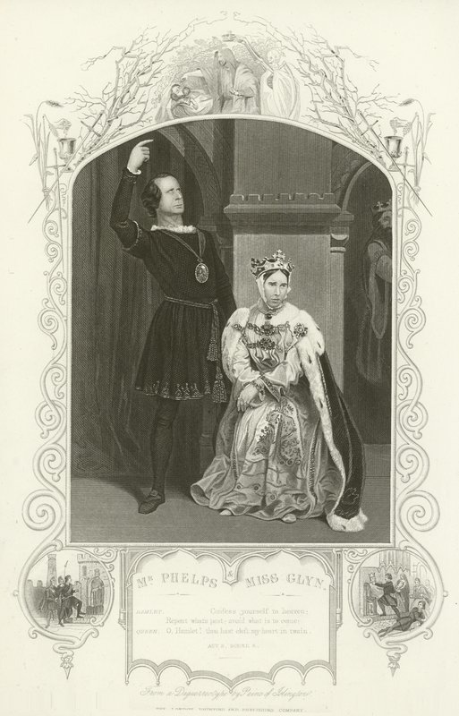 Mr Phelps som Hamlet och Miss Glyn som Queen, Hamlet, Akt III, Scen IV av English School