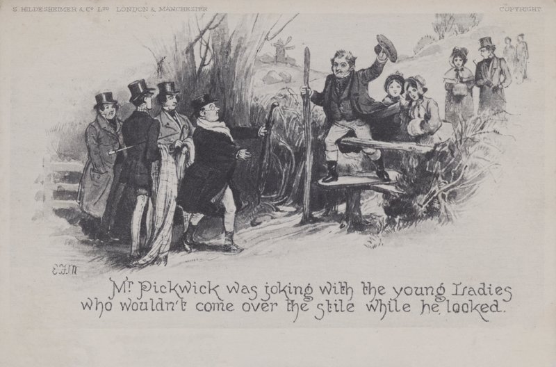 Mr Pickwick skämtar med de unga damerna (s/v foto) av English School