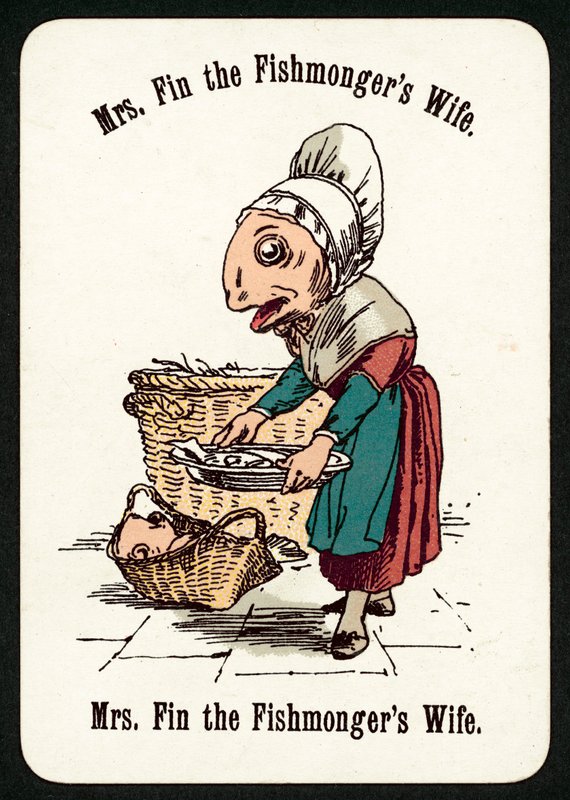 Mrs Fin Fiskhandlarens fru (färg litho) av English School