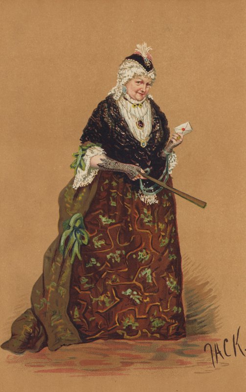 Mrs Stirling, som Mrs Malaprop, i Comedy of The Rivals. (färg litho) av English School