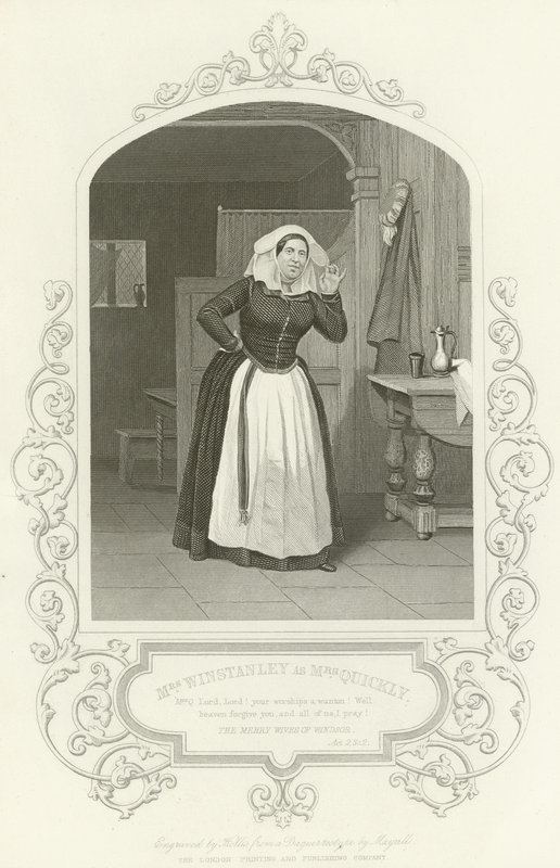 Mrs Winstanley som Mrs Quickly, The Merry Wives of Windsor, Akt II, scen ii av English School