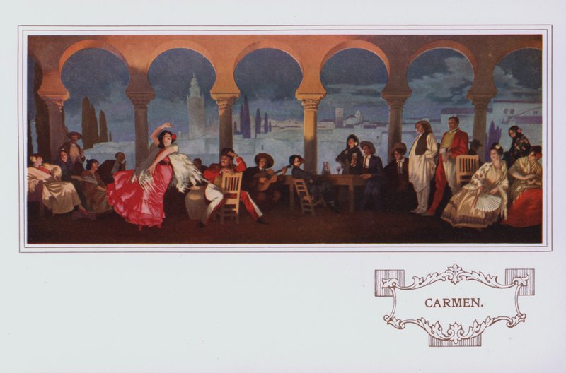 Muralmålningar i Peter Robinsons restaurang: Carmen (färglitografi) av English School