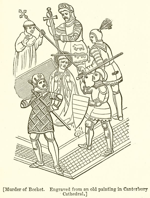 Mordet på Becket. Graverad från en gammal målning i Canterbury Cathedral av English School
