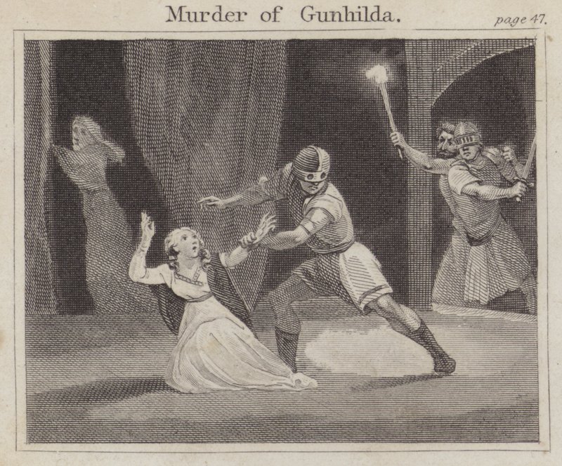 Mordet på Gunhilda (gravyr) av English School