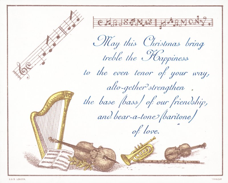 Musikinstrument, julkort av English School