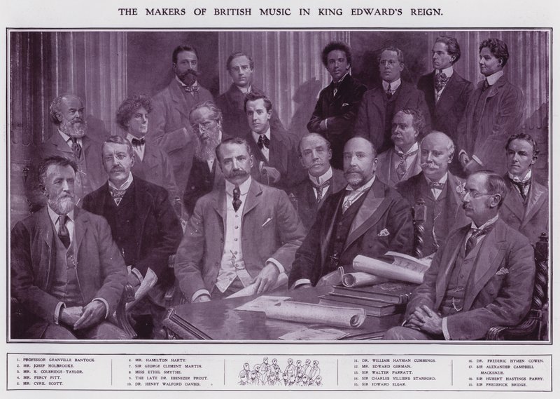 Musiker och kompositörer under kung Edward VII:s regeringstid (litho) av English School