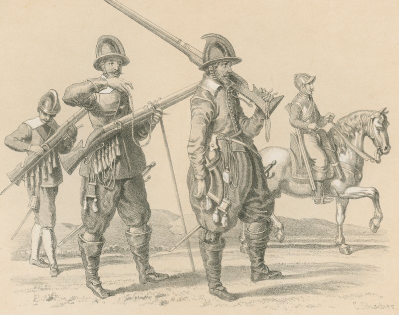 Musketörer eller Fusiliers och kavalleri, omkring 1650 av English School