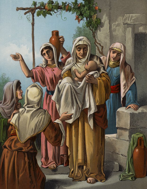 Naomi tar hand om Ruths son (chromolitho) av English School