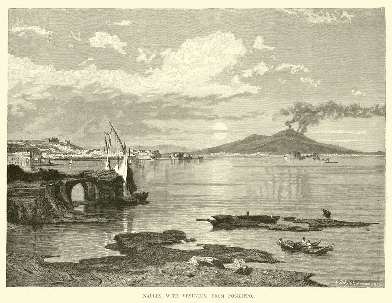 Neapel, med Vesuvius, från Posilippo av English School
