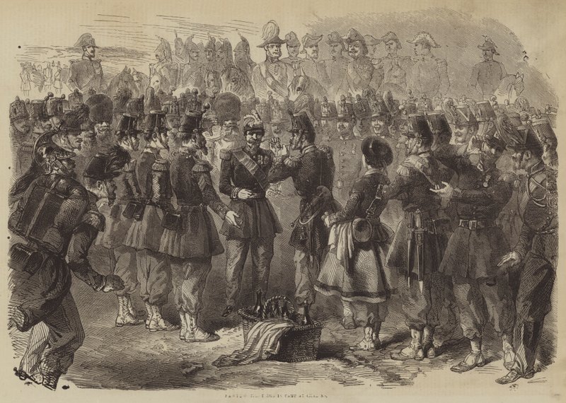 Napoleon den tredje i lägret vid Chalons (gravyr) av English School