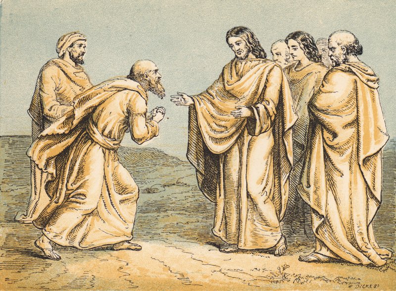 Natanael fördes till Jesus (färgad gravyr) av English School