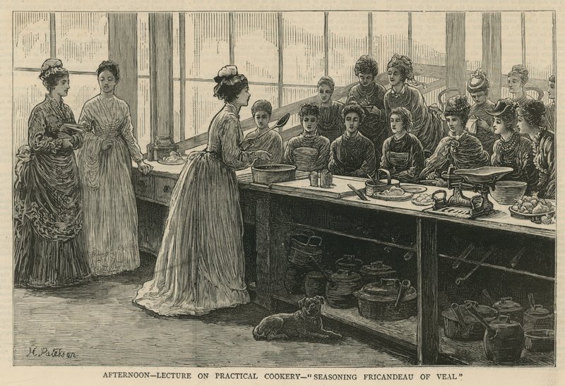 National Training School of Cookery i South Kensington: Eftermiddagsföreläsning om praktisk matlagning av English School
