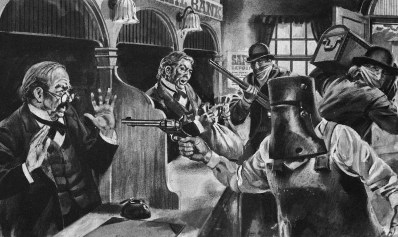 Ned Kelly plundrar en bank (litho) av English School