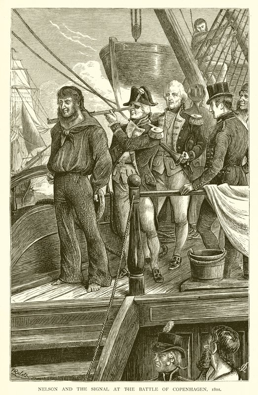 Nelson och signalen vid slaget vid Köpenhamn, 1801 av English School