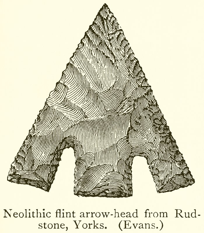 Neolithic Flint Arrow-Head från Rudstone, Yorks. (Evans) av English School
