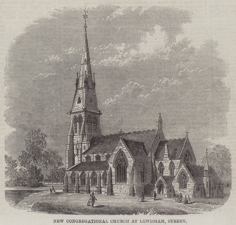 New Congregational Church i Lewisham, Surrey (gravyr) av English School