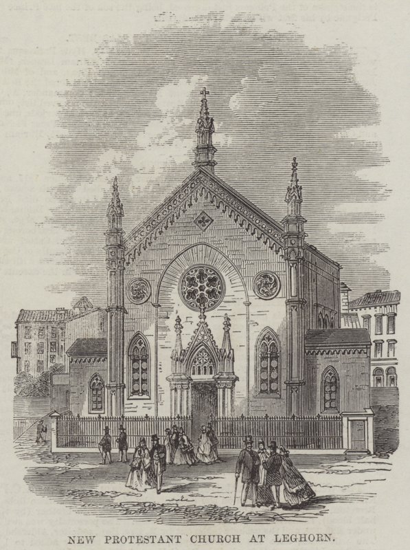 Ny protestantisk kyrka i Leghorn (gravyr) av English School