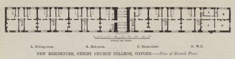 New Residences, Christ Church College, Oxford, Plan över bottenvåningen (gravyr) av English School