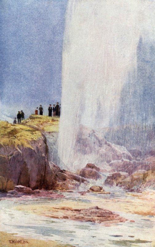 Nya Zeeland: Wairoa Geyser (färglitografi) av English School