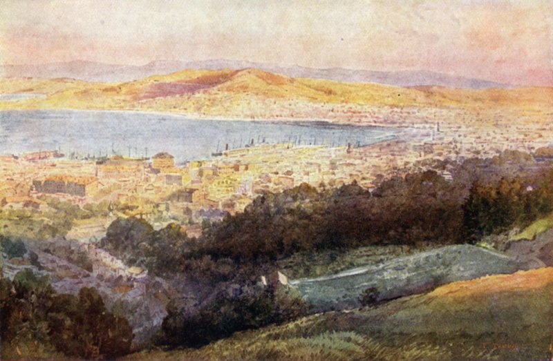 Nya Zeeland: Wellington (färglitografi) av English School