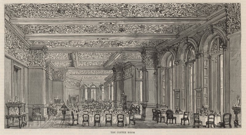 Ny byggnad av Constitutional Club i Northumberland Avenue: Kafferummet av English School