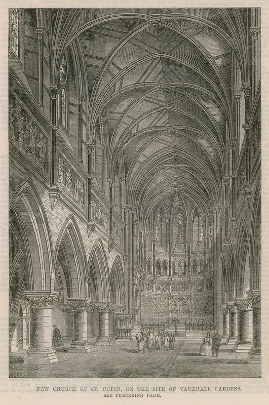 Ny kyrka St Peter på platsen för Vauxhall Gardens av English School