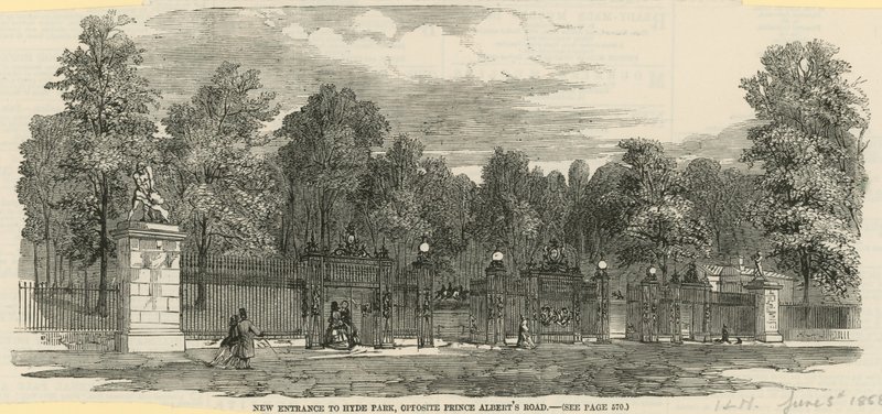 Ny ingång till Hyde Park, mittemot Prince Alberts Road av English School