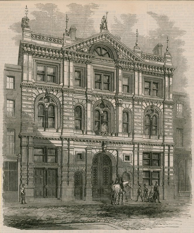 Nyuppförda kontor för Peninsular and Oriental Steam Navigation Company, Leadenhall Street, London av English School