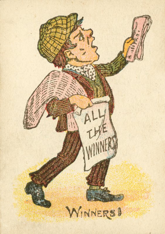 Tidningsförsäljare ropar kvällsupplagorna (färg litho) av English School