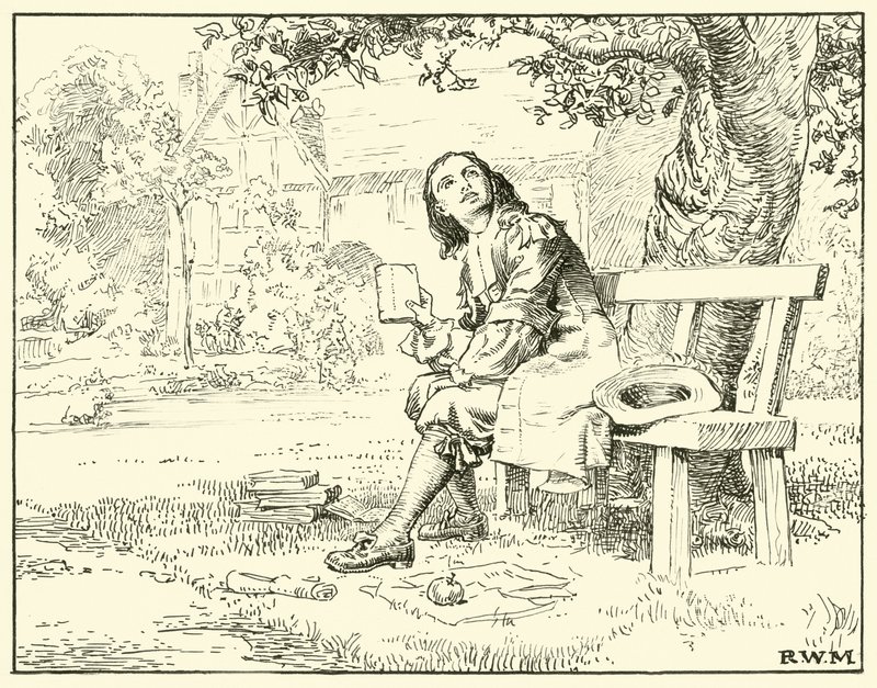 Newton och äpplet (bläck på papper) av English School