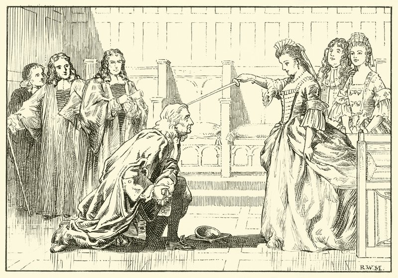 Newton adlad av drottning Anne (bläck på papper) av English School