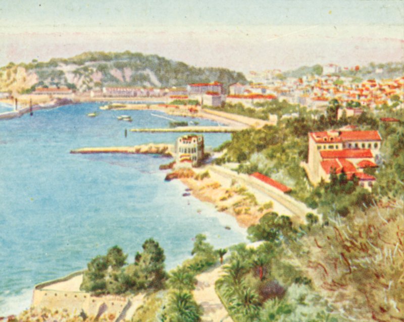 Nice och Baie des Anges (färglitografi) av English School