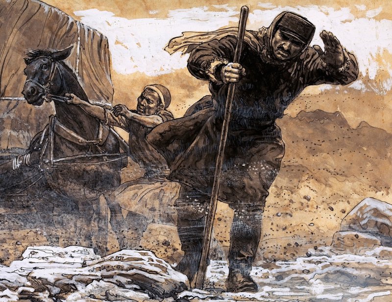Nikolai Przhevalsky mötte den första skräcken i Gobiöknen när en sandstorm uppslukade honom (gouache på papper) av English School