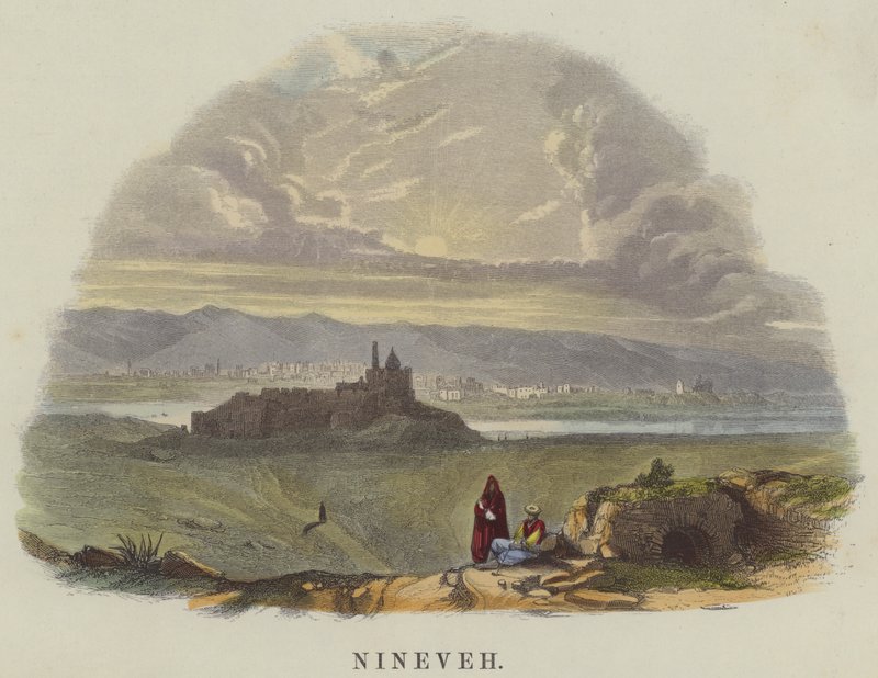 Nineveh (färgad gravyr) av English School