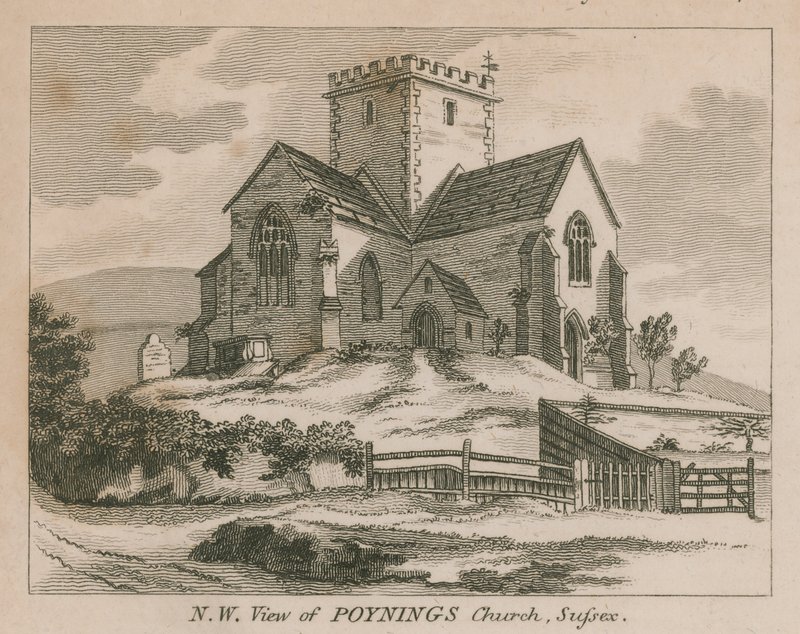 Nordvästlig utsikt över Poynings kyrka i Poynings av English School