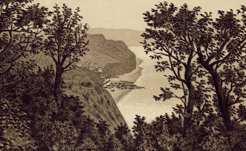 North Devon: Clovelly från Hobby Drive (litografi) av English School