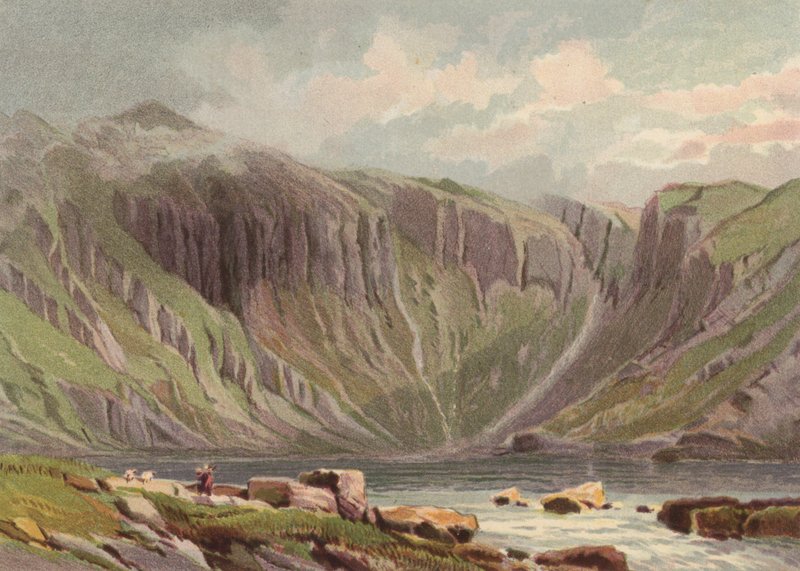 Norr om Wales, Llyn Idwal (färg litho) av English School