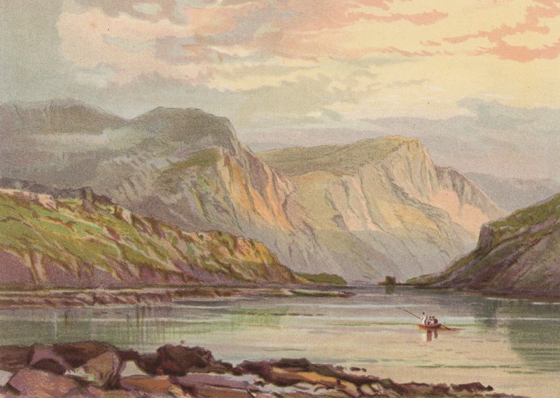 Norr om Wales, Llyn Ogwen (färg litho) av English School