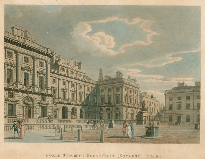 Norra sidan av Great Court, Somerset Place (Somerset House), Strand, London av English School
