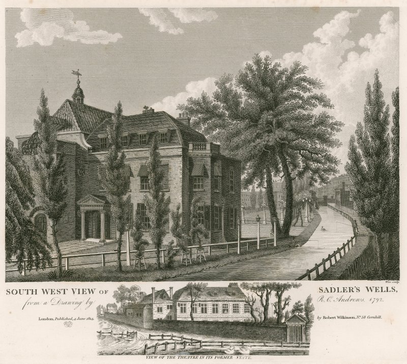 Nordvästlig utsikt över Sadlers Wells, London av English School