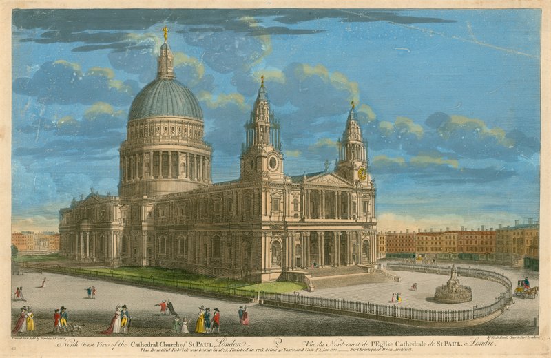 Nordvästlig vy av Cathedral Church of St Paul, London av English School