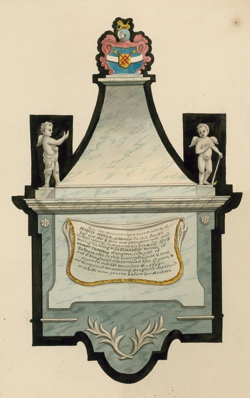 Norwood kyrkogård; grav av Francis Merick av Norcut, som dog 1702 av English School