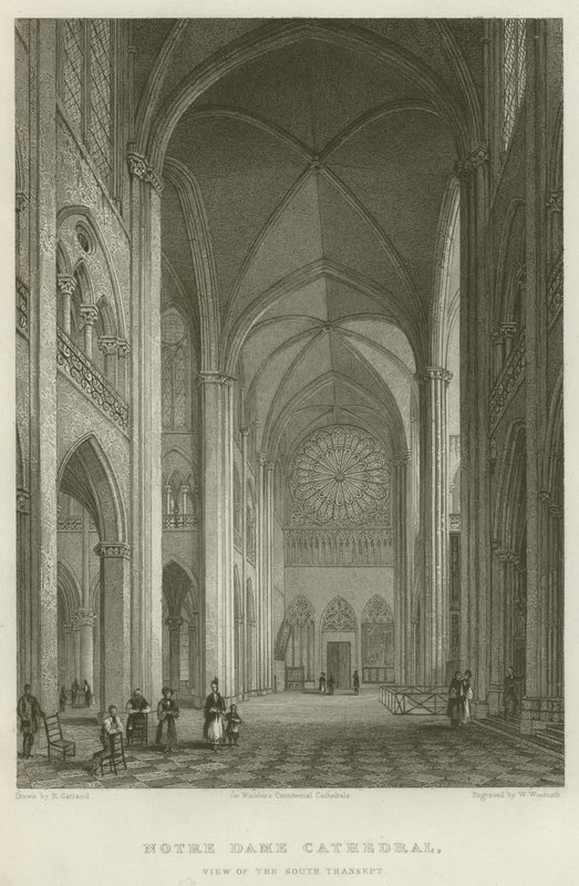 Notre Dame-katedralen, utsikt över södra tvärskeppet (gravyr) av English School