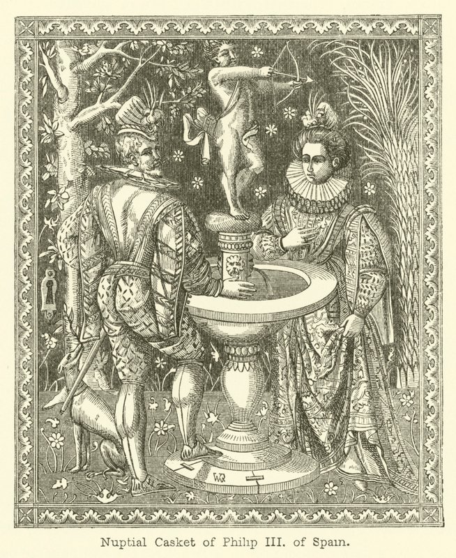 Philip III av Spaniens bröllopskista (gravyr) av English School