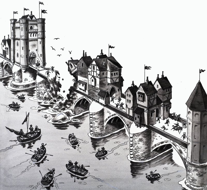Barnramsillustration: London Bridge faller ner av English School