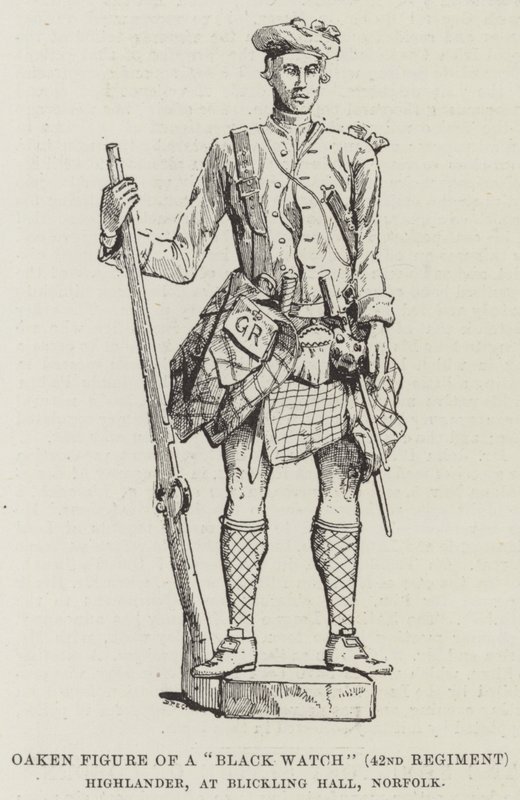 Oaken-figur av en "Black Watch" (42:a regementet) Highlander, i Blickling Hall, Norfolk (gravyr) av English School