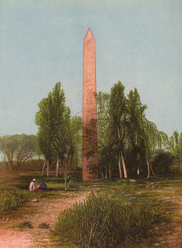 Obelisk i Heliopolis, On, Aven, eller Bethshemesh, Genesis XLI, 45_Jer XLIII,13_Eze XXX17 (färglitografi) av English School