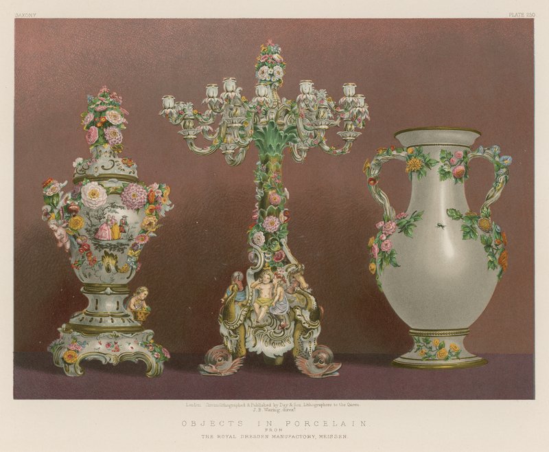 Föremål i porslin från The Royal Dresden Manufactory, Meissen av English School