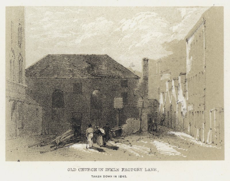 Old Church i Inkle Factory Lane, nedtagen 1845 (gravyr) av English School