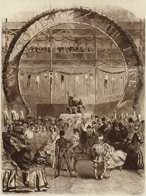 Den gamle jultomten tillsammans med en brokig skara under ledning av Lord of Misrule av English School